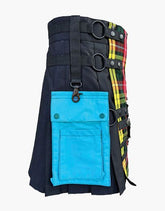 HYBRID KILT IN BLACK AND BUCHANAN WITH LIGHT BLUE POCKETS - scottish kilt jacket